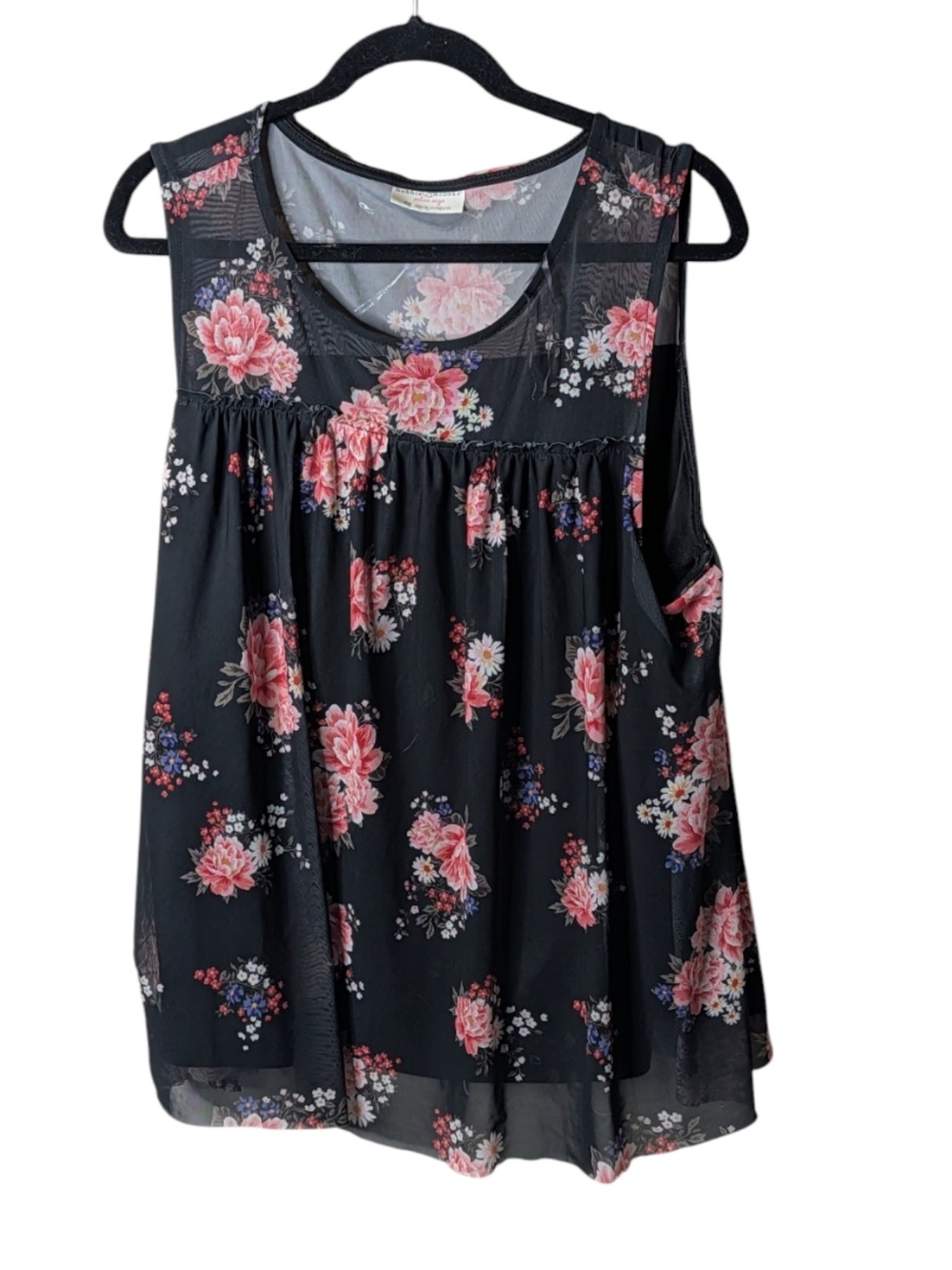 Bobbie Brooks Floral Sleeveless Black & Pink Mesh Top Size 2X
